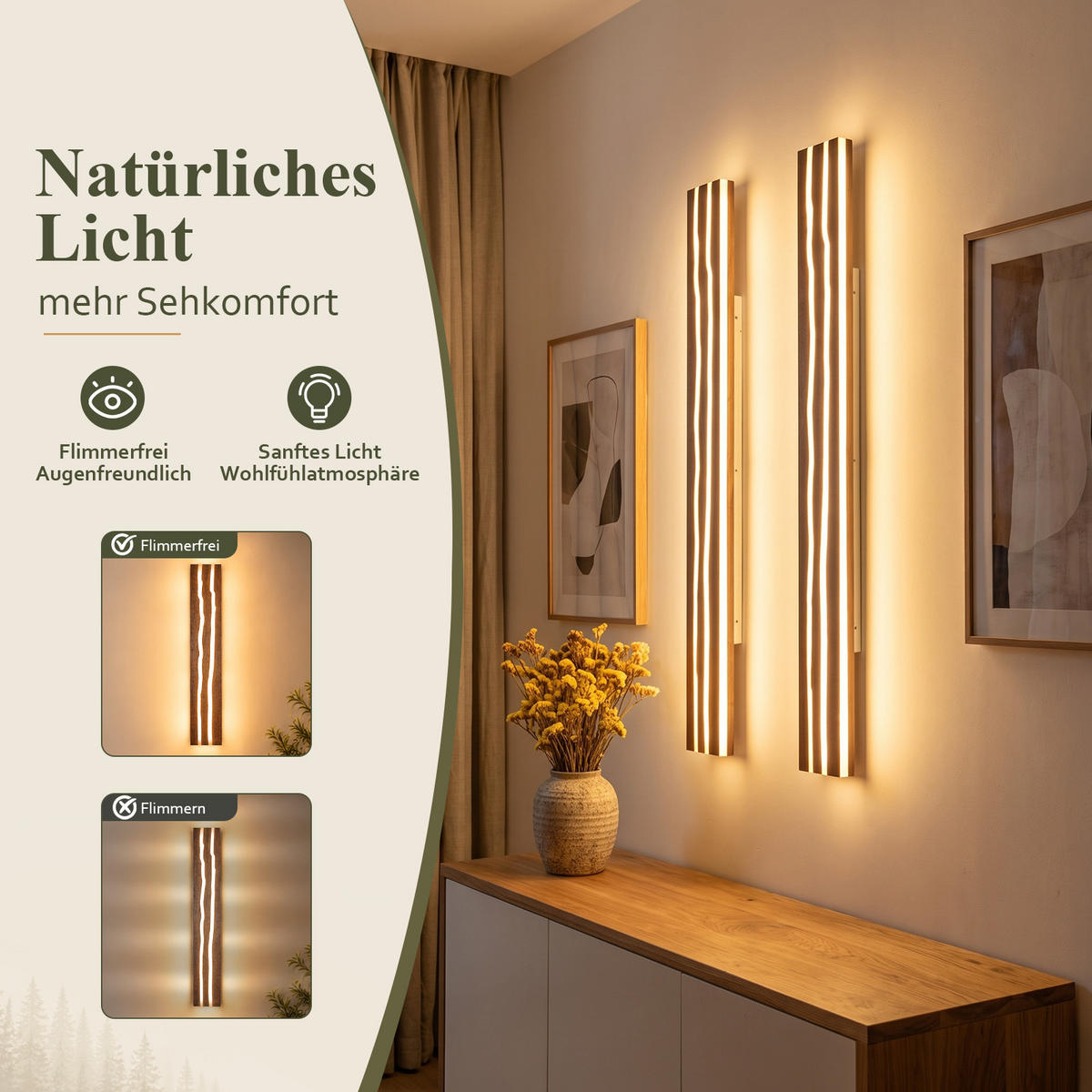 LED WANDLEUCHTE Zovlon 100/10/6.5 cm - Braun, Holz/Metall (10/6.5/100cm) - ZMH