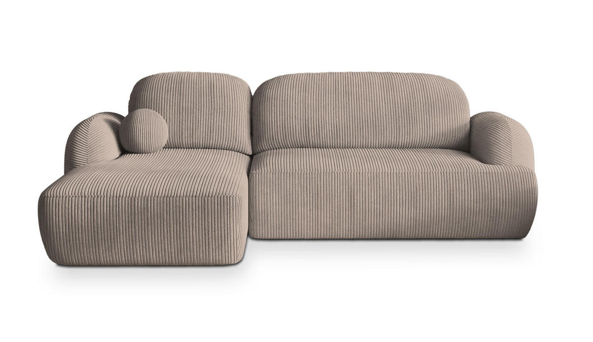 ECKSOFA MODENZA P L-S Beige Kordstoff mit Schlaffunktion - Beige, Holz (266/148cm) - MASSENO