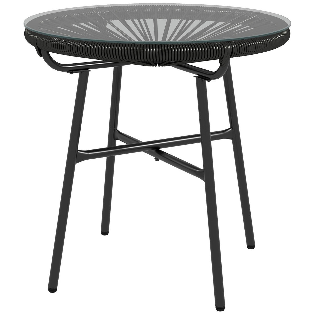 GARTENTISCH DE-06635 Outdoor Beistelltisch, PE-Rattan, gehärtetes Glas Schwarz - Schwarz, Kunststoff/Metall (50/50/50cm) - ComfortXL