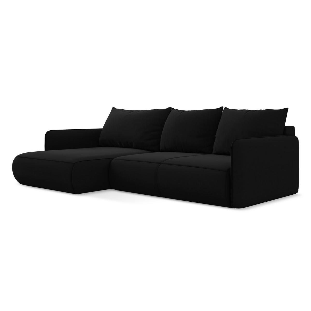 ECKSOFA mit Schlaffunktion Samt Stoff Schwarz - Schwarz, Kunststoff/Textil (148/240cm) - LaMiaSofa