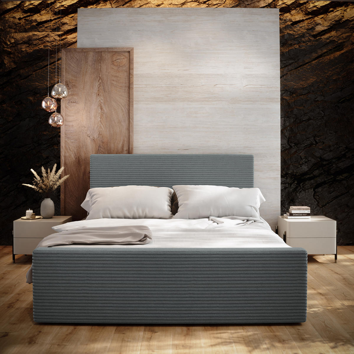 POSTEL BOXSPRING ALORIA 160x200 cm, s matrací a úložným prostorem, šedá - šedá, kompozitní dřevo/textil (160/200cm) - MASSENO