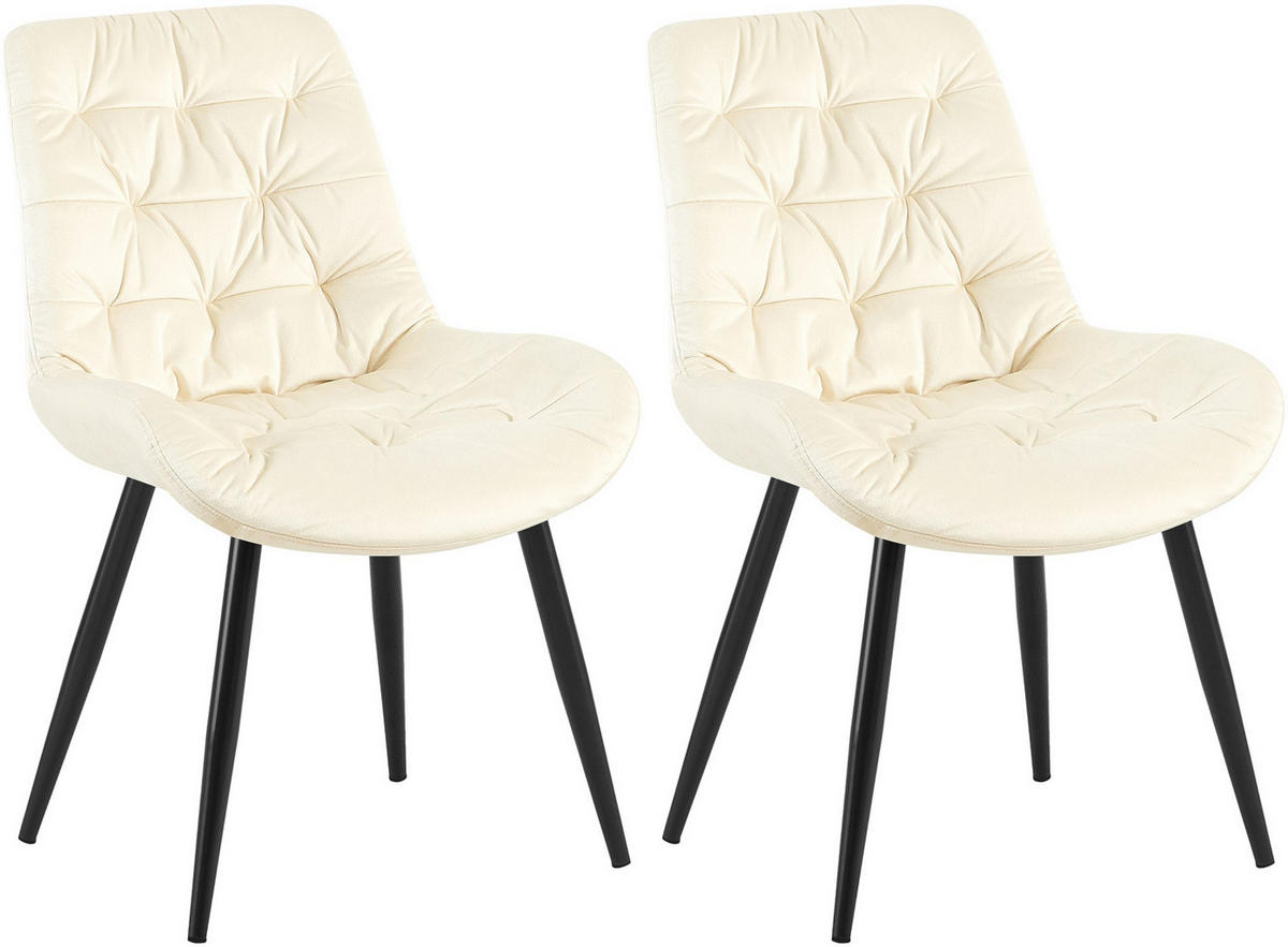 STUHL 2er Set Samt Creme - Creme/Schwarz, Textil/Metall (56/85/63cm) - CLP