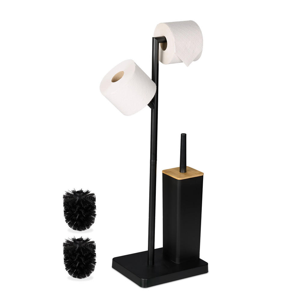 SET WC Negru din bambus și oțel inoxidabil