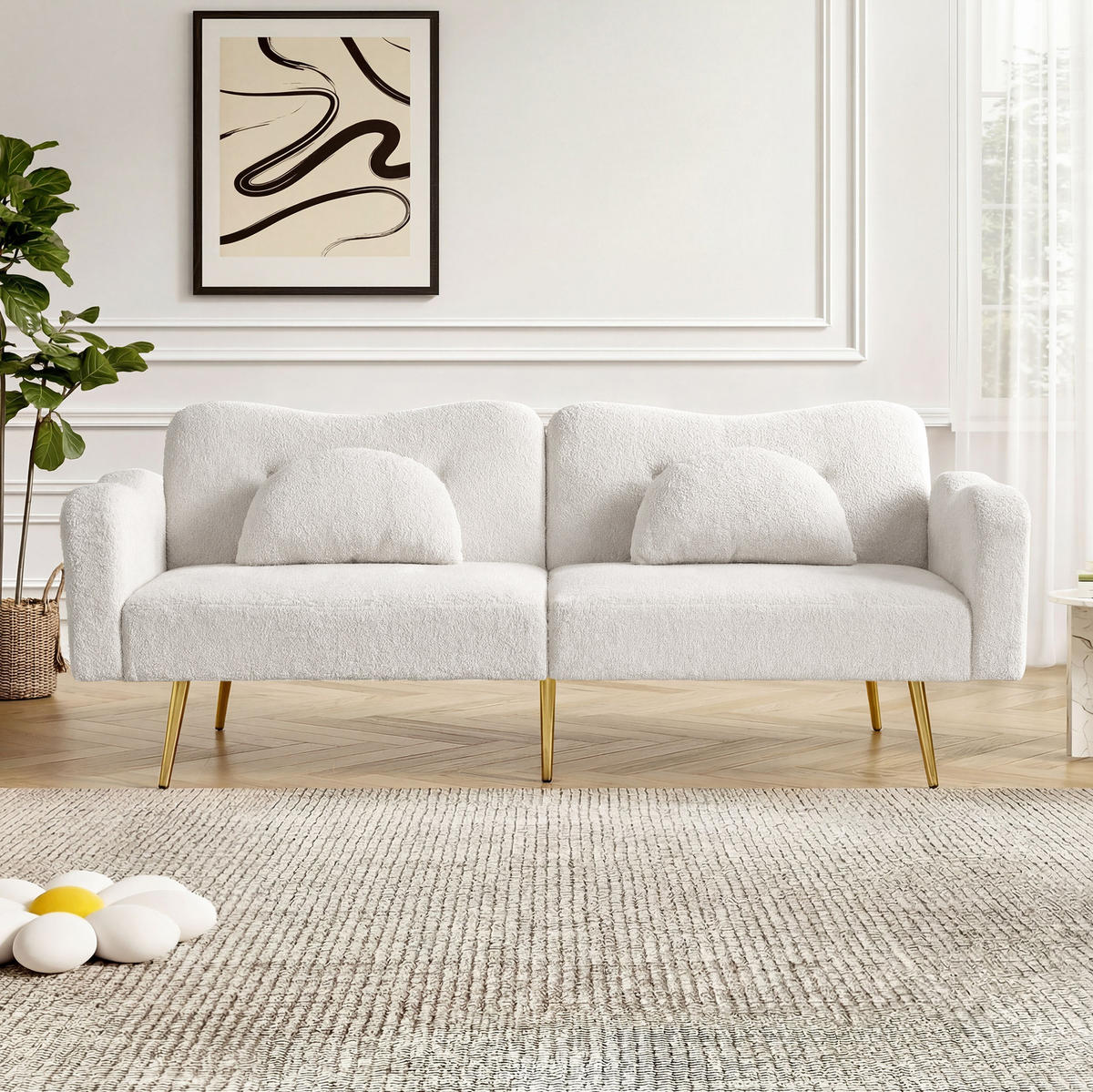 SOFABETT mit Schlaffunktion 155 x 85,5 cm White 2er-Kissen - Weiß, Kunststoff (175/82/79cm) - Meubliv