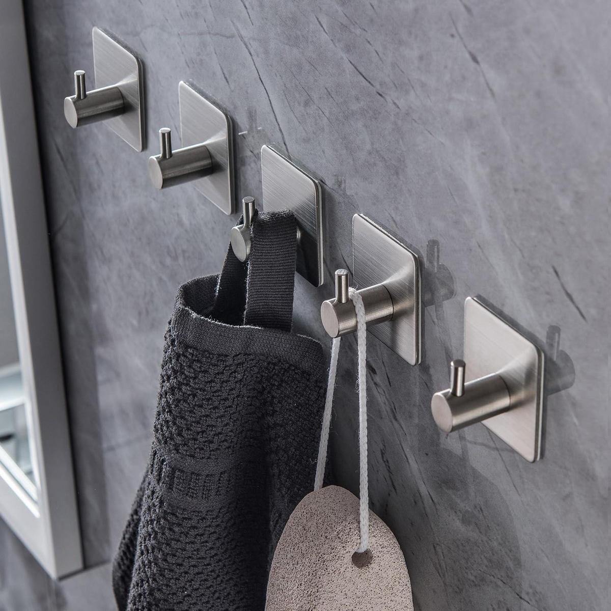 WANDHAKEN 5-teiliges Set Edelstahl selbstklebend - Silberfarben, Metall (4.5/2.7/4.5cm)
