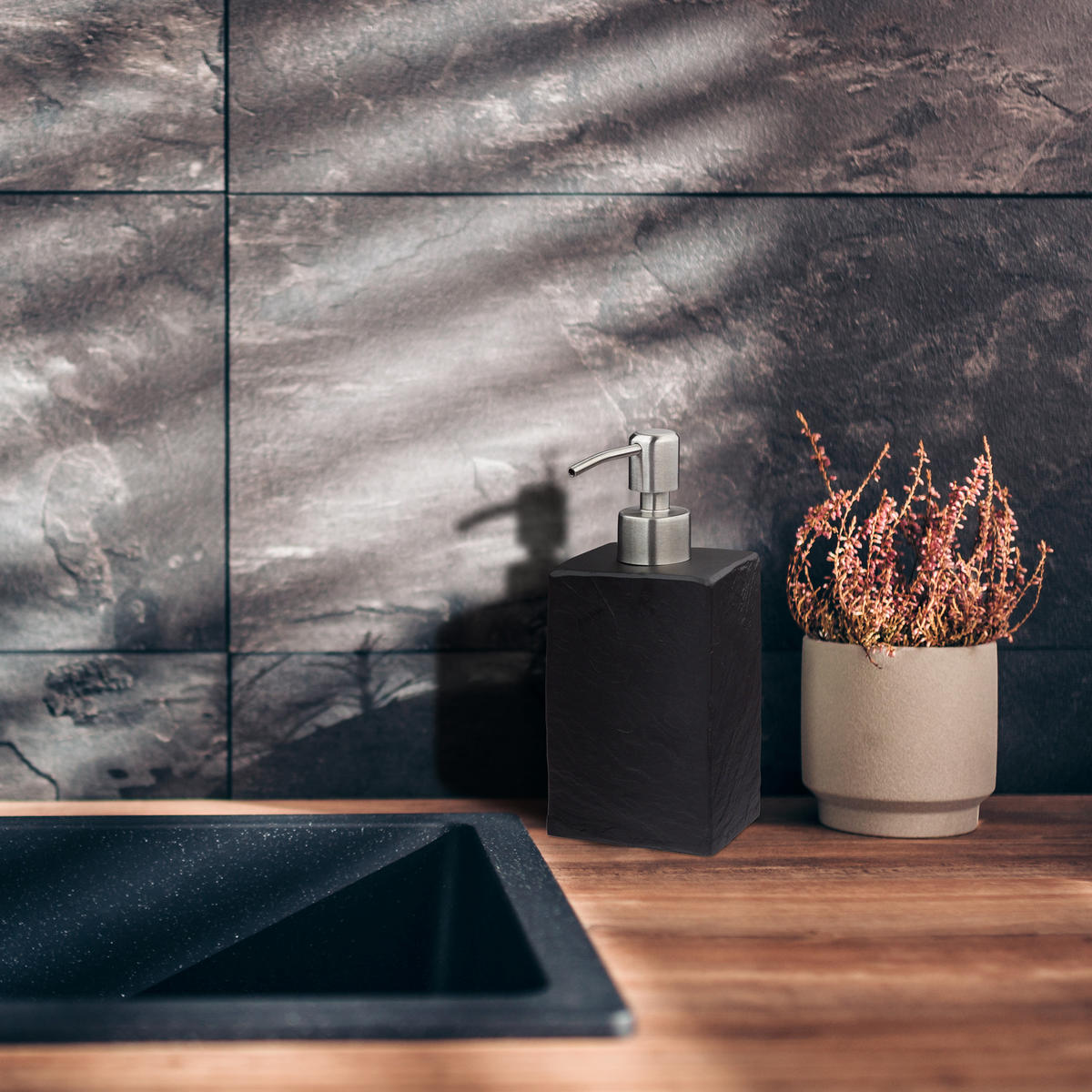 SEIFENSPENDER - Grau, Kunststoff/Metall (7.5/17.5/8cm) - Relaxdays