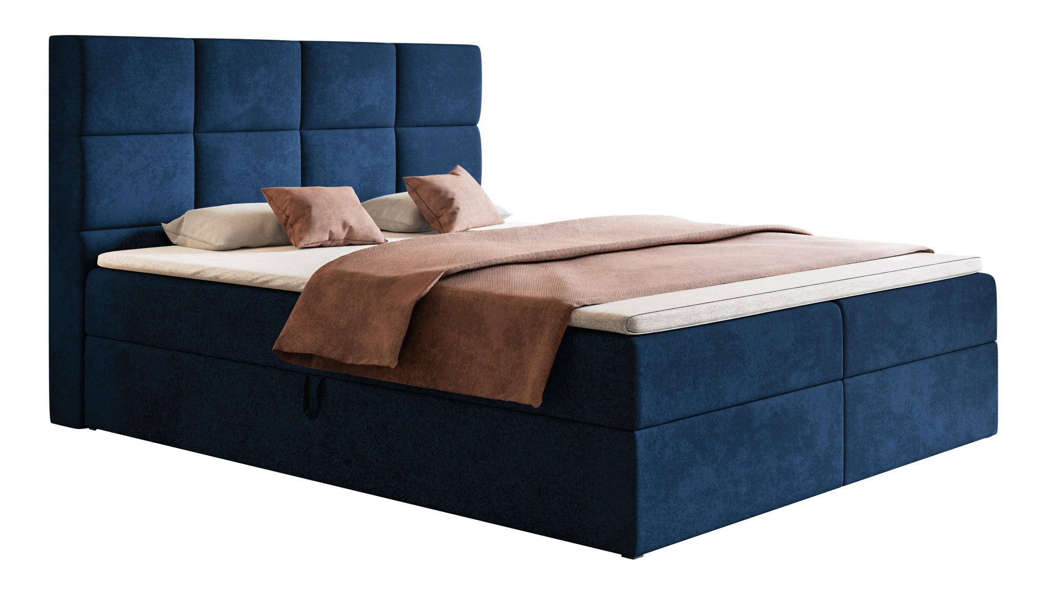 BOXSPRINGBETT mit Topper 160x200 Solo, Bettkasten, Matratze, Blau - Blau, Holz/Textil (160/200cm) - Emporius