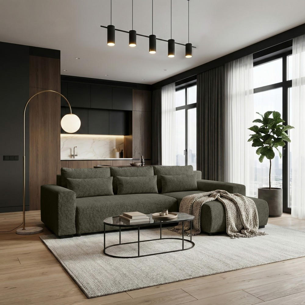 Thumbnail - Beautysofa Eckschlafsofa, Olivgrün, Textil, L-Form, 271x185 cm, Wohnzimmer, Sofas & Couches, Wohnlandschaften, Ecksofas