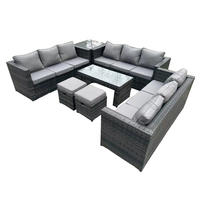 LOUNGESOFA Polyrattan 11-Sitzer - Dunkelgrau/Grau, Glas/Kunststoff - Fimous