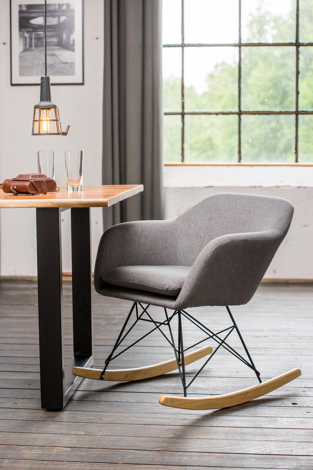 SCHAUKELSTUHL STELLA Grau Webstoff - Grau, Textil (62/73/75cm) - KAWOLA