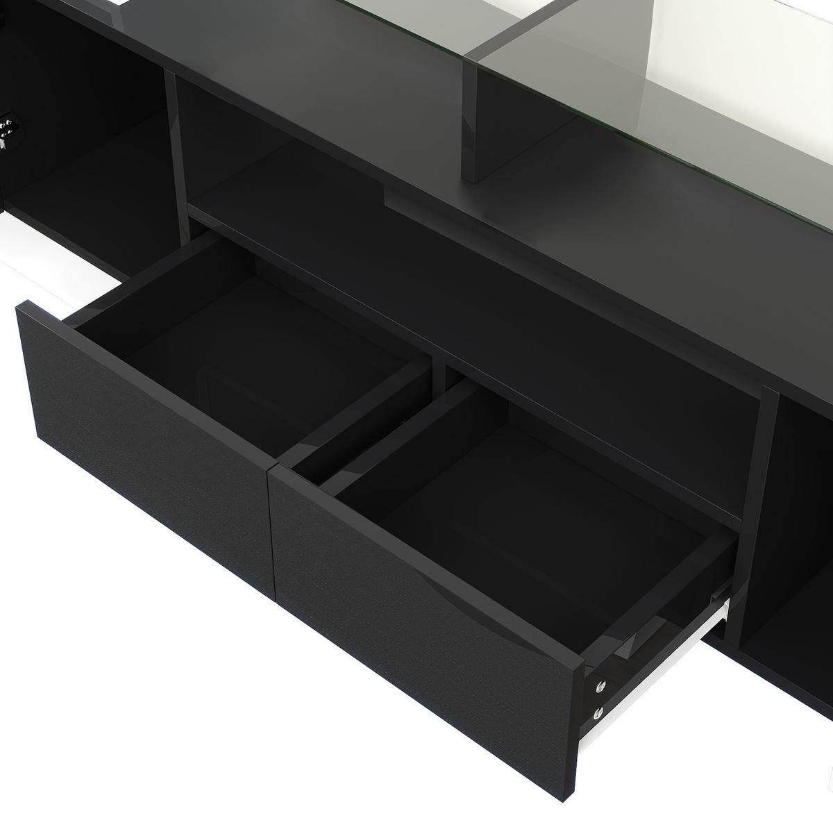 TV-LOWBOARD aus Spanplatte 200x35x60 cm Weiß/Schwarz mit LED-Beleuchtung, 6 Türen und 2 Schubladen - Schwarz, Holzwerkstoff (200/60/35cm) - IVMEU