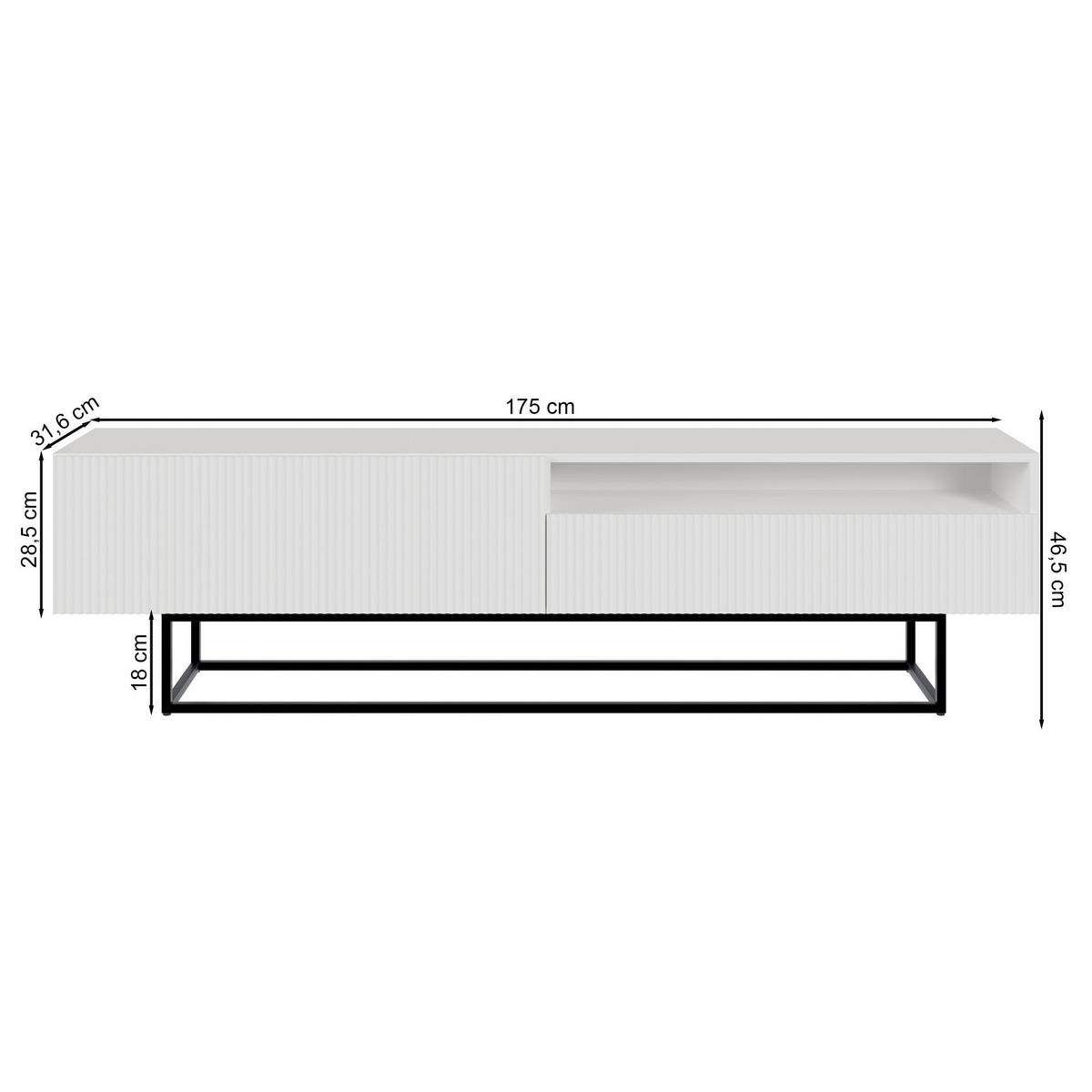 TV-SCHRANK Veldio Weiß Schwarz mit offenem Fach 175 cm - Schwarz/Weiß, Holzwerkstoff/Metall (175/46.5/31.6cm) - Selsey