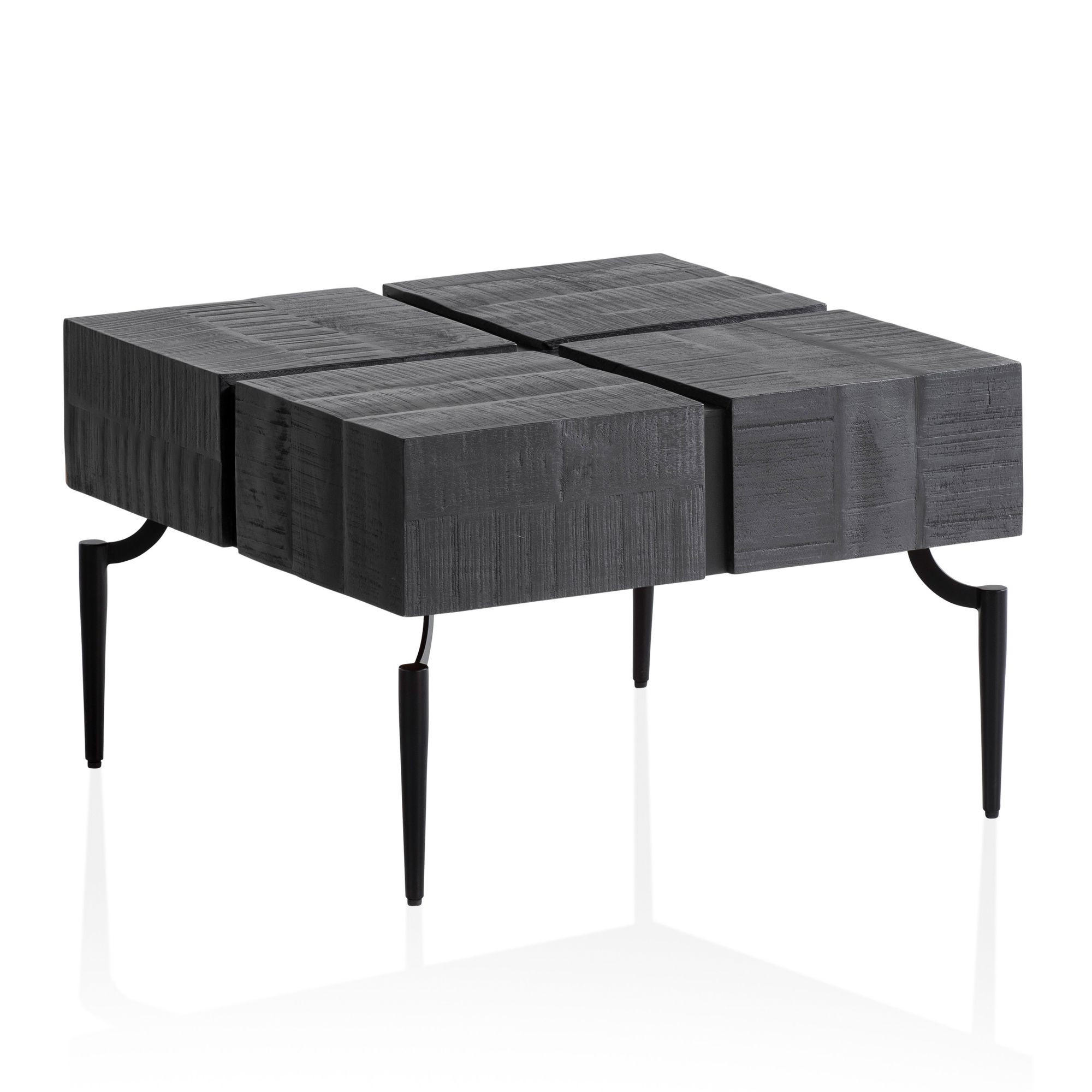 COUCHTISCH Massivholz Quadratisch Metallgestell Würfel-Form Modern, Schwarz 60x60x40 cm - Schwarz, Holz/Metall (60/60/40cm) - KADIMA DESIGN