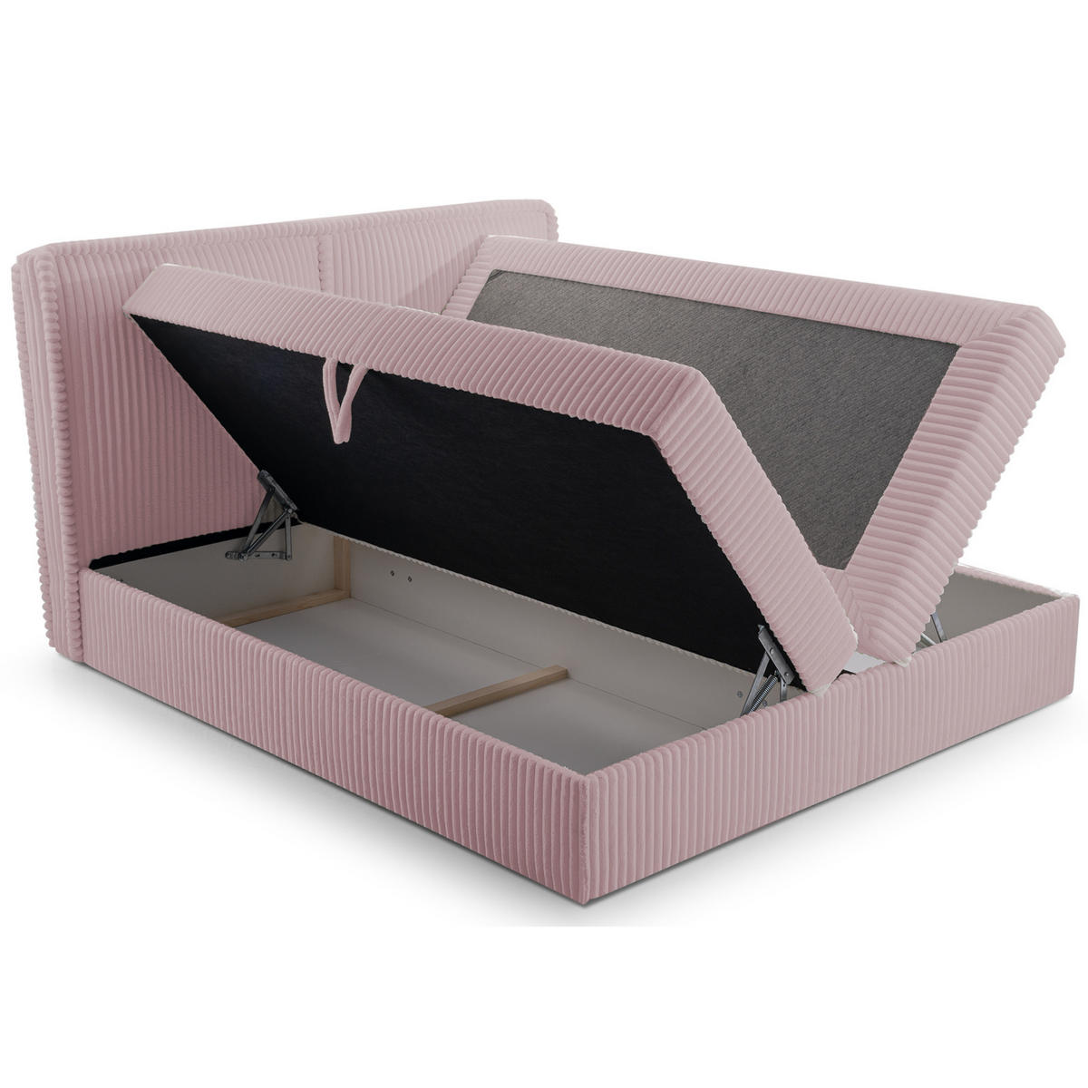 BOXBETT 04 180 x 200 cm - Ambience – Modernes Polsterbett mit Bettkasten, Topper und gepolstertem Kopfteil, Stoffbezug, Stauraumbett - Rosa, Holz (180/200cm) - ROYAL24_MARKT