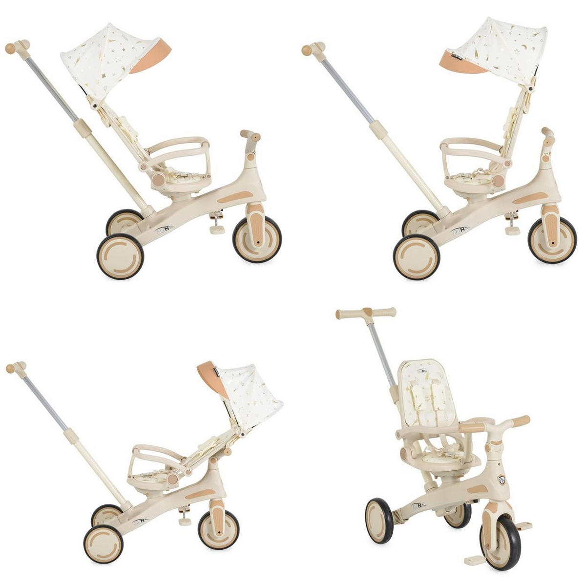 DREIRAD Juno 4 in 1 Laufrad weiß beige Schiebegriff Sitzdrehung Sonnendach - Beige, Metall (72/38/95cm)