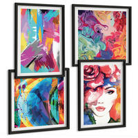 BILDER SET 4er Set - 50x50 cm & 40x60 cm Schwarzer Rahmen - Farbenfrohes abstraktes Porträt - Schwarz, Kunststoff (50/50cm) - TULUP