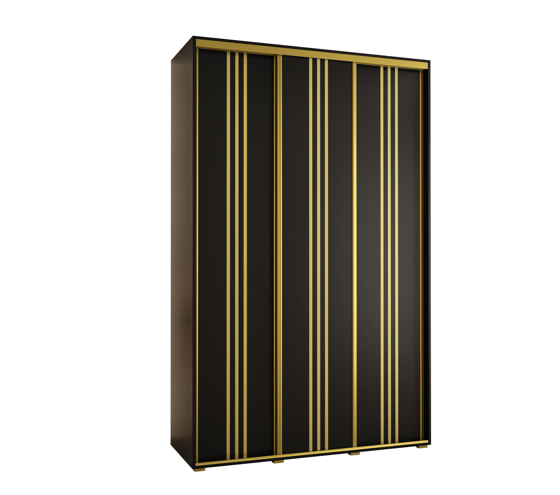 Abiks Möbel Schwebetürenschrank Schwarz, Schwarz, Gold 160x235x45 cm