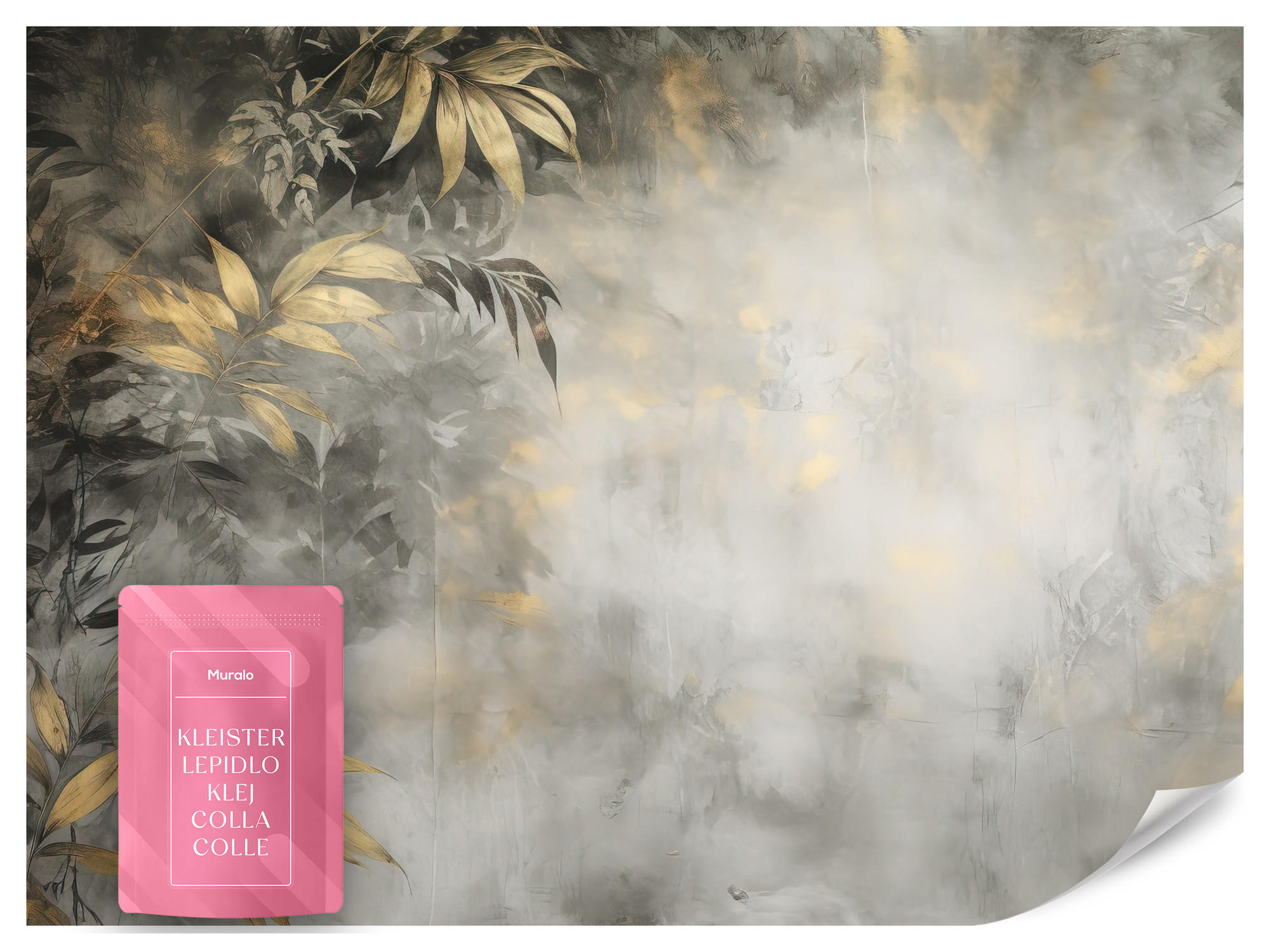 FOTOTAPETE Blätter Beton Abstraktion Vintage 350x256 - Gelb/Beige, Papier (350/256cm) - Muralo