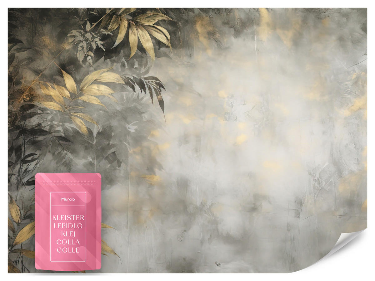 FOTOTAPETE Blätter Beton Abstraktion Vintage 350x256 - Gelb/Beige, Papier (350/256cm) - Muralo