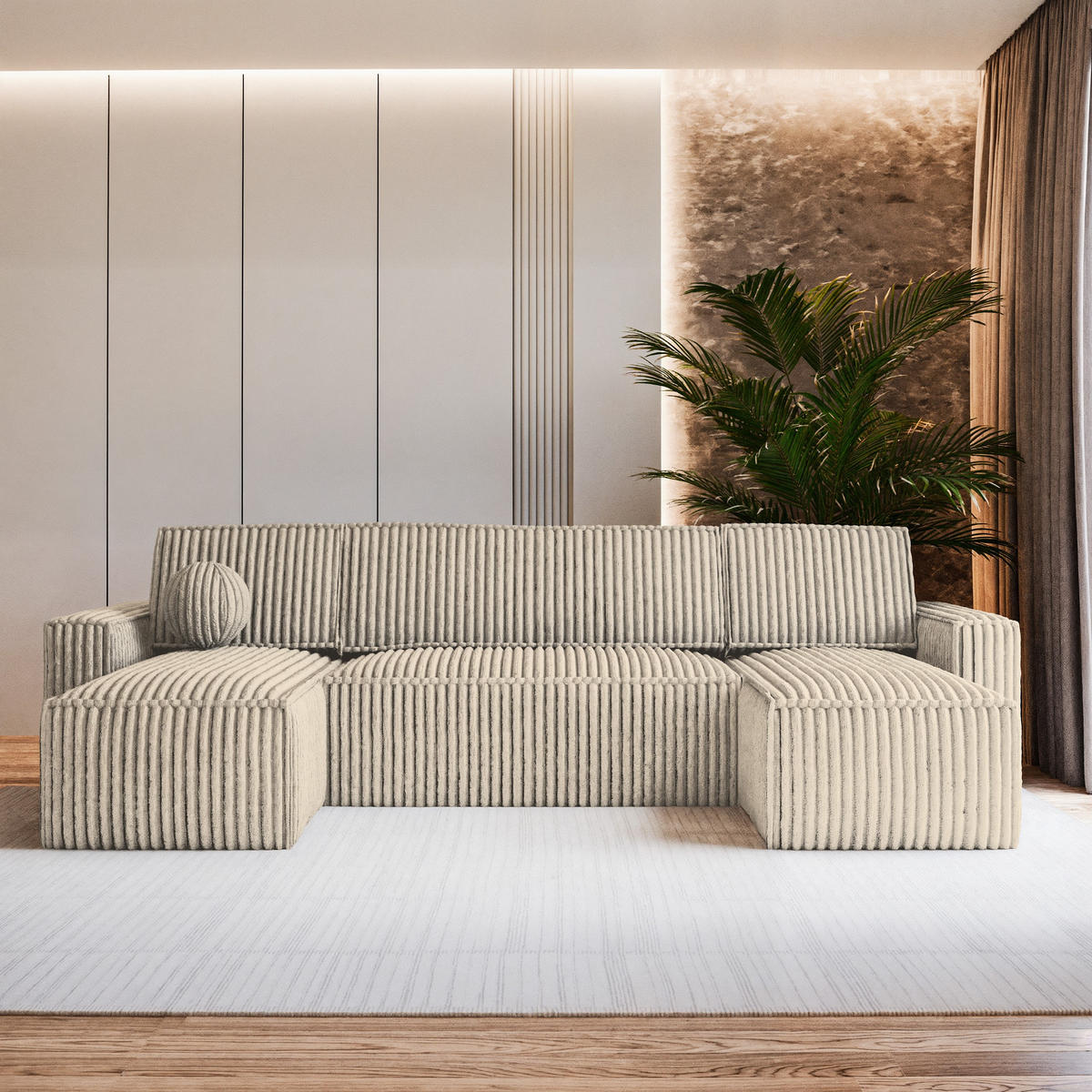 ROHOVÁ SEDAČKA PESANO krémová - šedá/krémová, dřevo/textil (306/140cm) - MASSENO