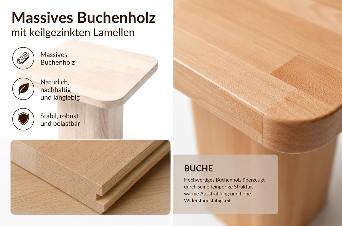 MASSIVHOLZ-NACHTTISCH Eyko MAUI, asymmetrisch, 40x35 cm, Buche - lackiert - Buchefarben, Holz (40/35/32cm)