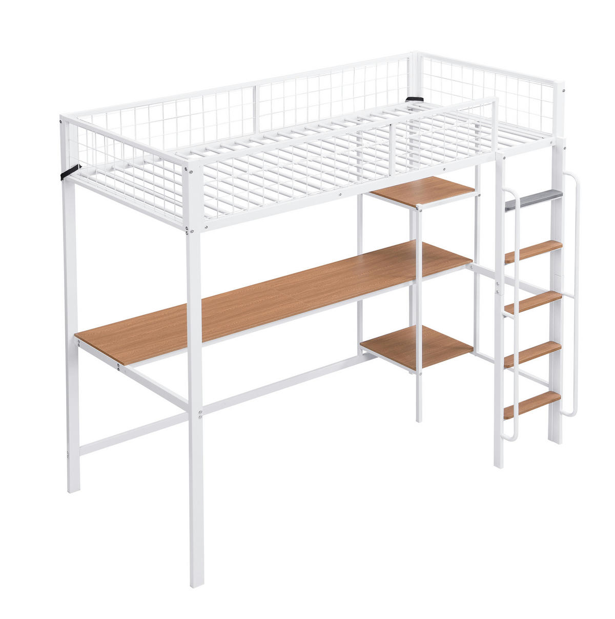 HOCHBETT 90/200 cm mit Schreibtisch und Regalen – Metall in Weiß/Natur - Weiß, Metall (90/200cm) - BEAOK