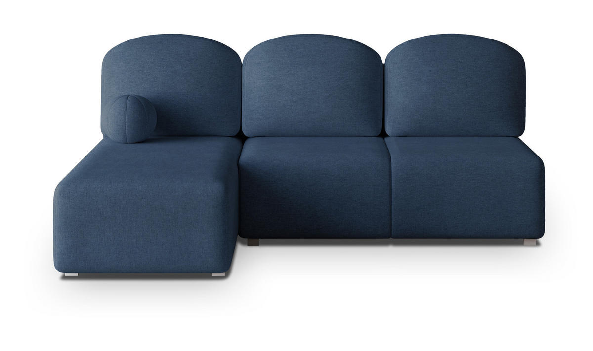 ECKSOFA TRAMA Blau Geflochtener Stoff mit Schlaffunktion - Blau, Holz (200/143cm) - MASSENO