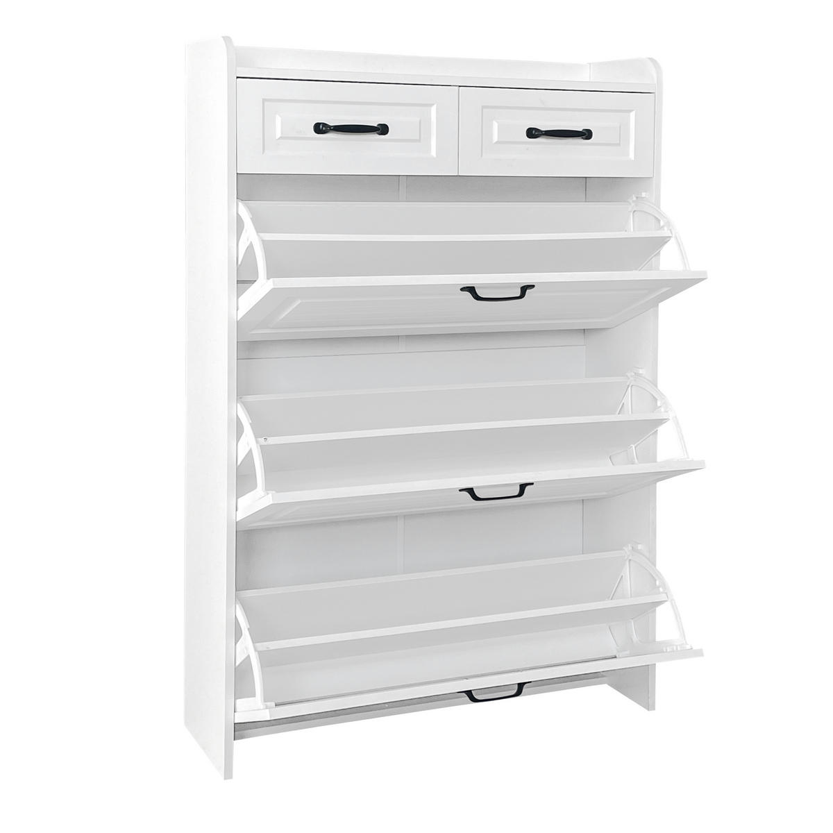 SCHUHSCHRANK 3 Klappen 2 Schubladen Holz 80x23.5x131cm - Weiß, Holzwerkstoff (23.5/131/80cm) - FLIEKS