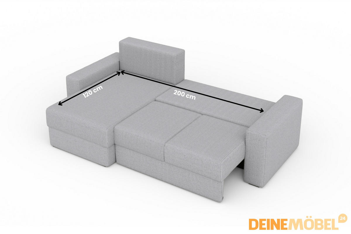 ECKSOFA TOCO L 240x145 cm in Cord Hellgrau rechts - Hellgrau, Holz/Holzwerkstoff (240/145cm) - Deine Möbel 24