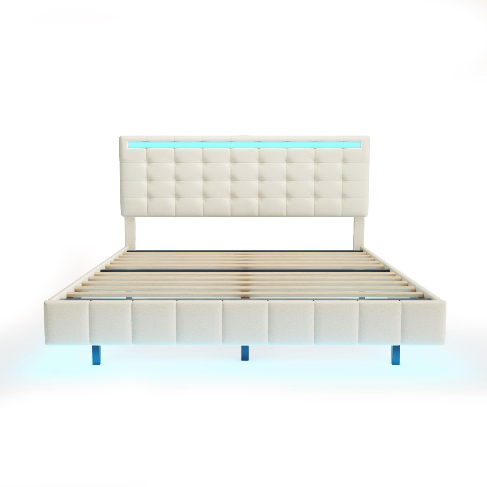 POLSTERBETT 160x200 cm mit LED, Kopfteil, Lattenrost, Leinen, Beige - Beige, Metall (160/200cm)
