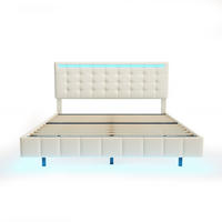 POLSTERBETT 160x200 cm mit LED, Kopfteil, Lattenrost, Leinen, Beige - Beige, Metall (160/200cm)
