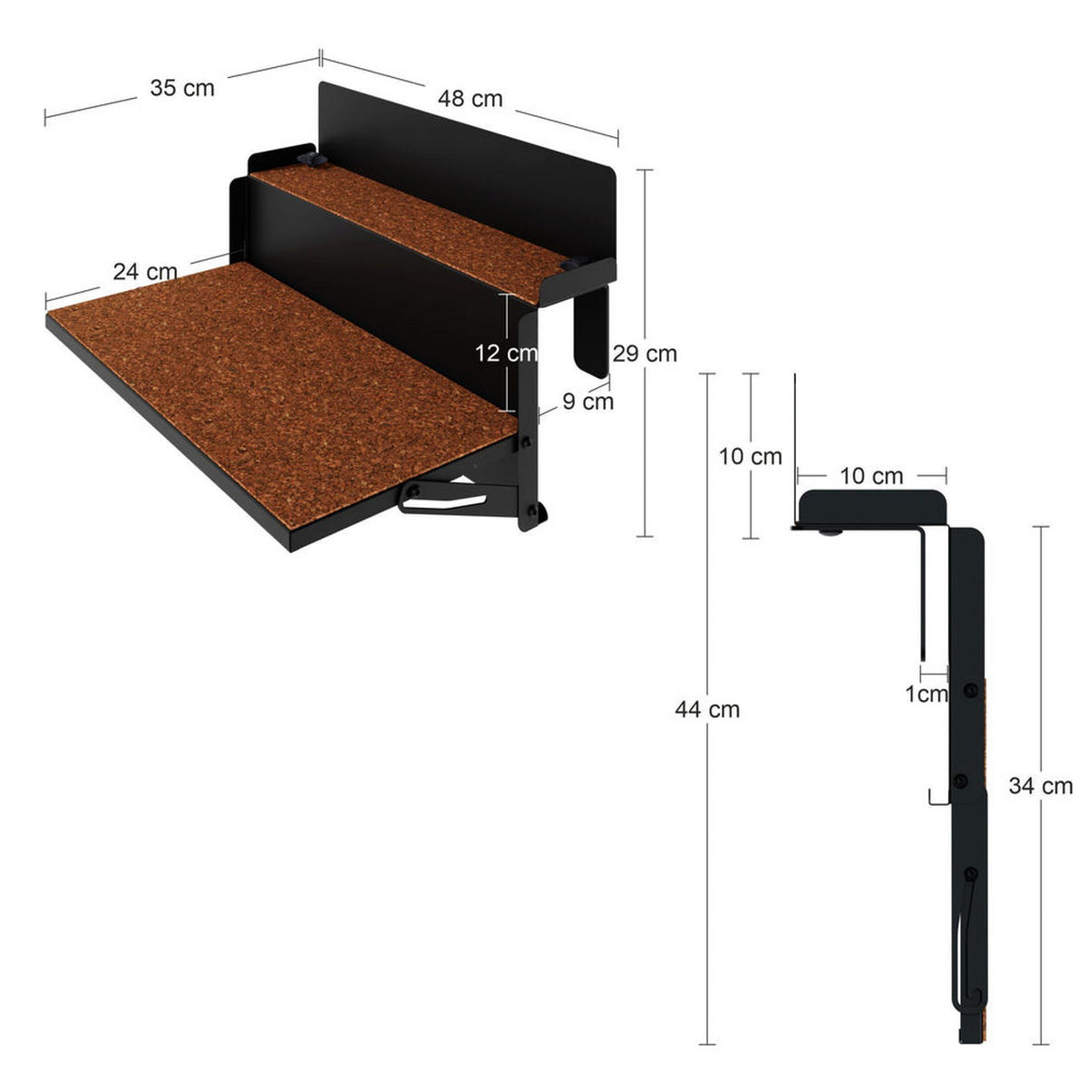 BALKONTISCH – hängend – LEVIRA – Modell 48 – Metall – Schwarz – 48x35x29 cm - Schwarz, Metall (35/48/29cm) - Letti Moderni