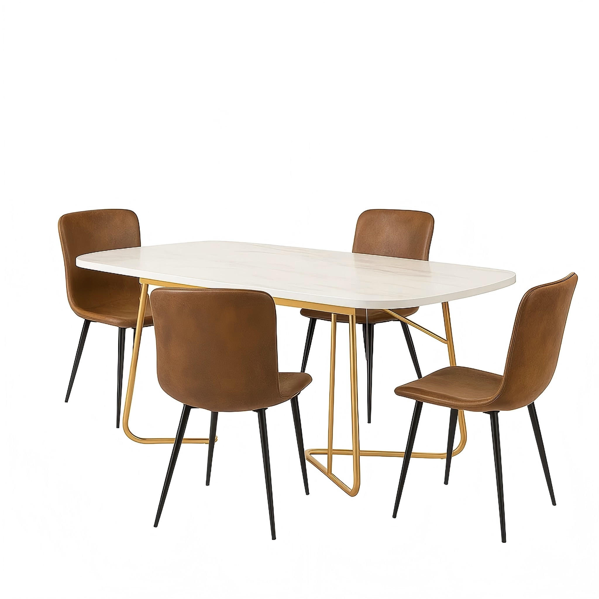 ESSTISCH SET Marmoroptik mit 4 Stühlen Vintage Braun Metallgestell - Braun, Holzwerkstoff (180/75/80cm) - Urban Meuble