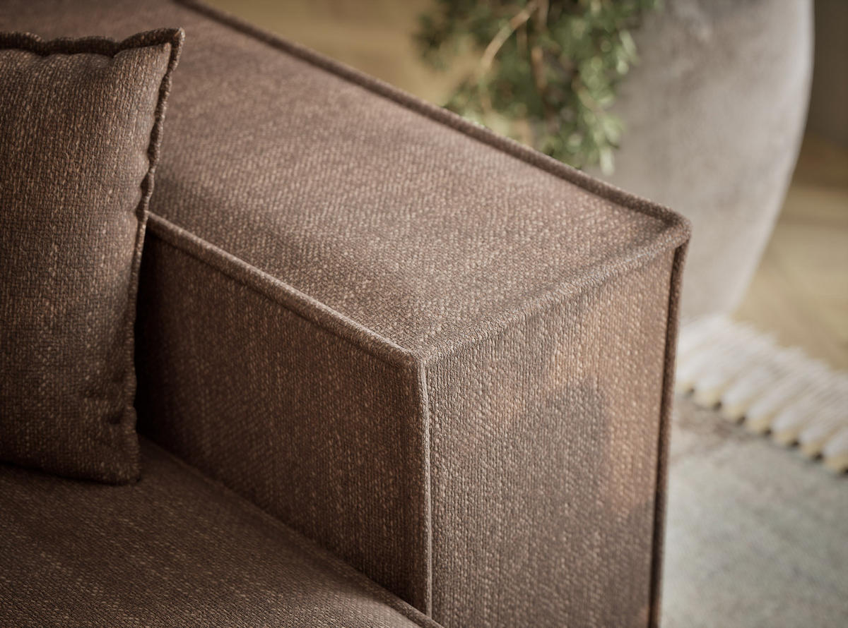ECKSOFA MIT SCHLAFFUNKTION Moyo Hellbraun Webstoff - Hellbraun/Schwarz, Holz/Holzwerkstoff (255/148cm) - Maison de Reve