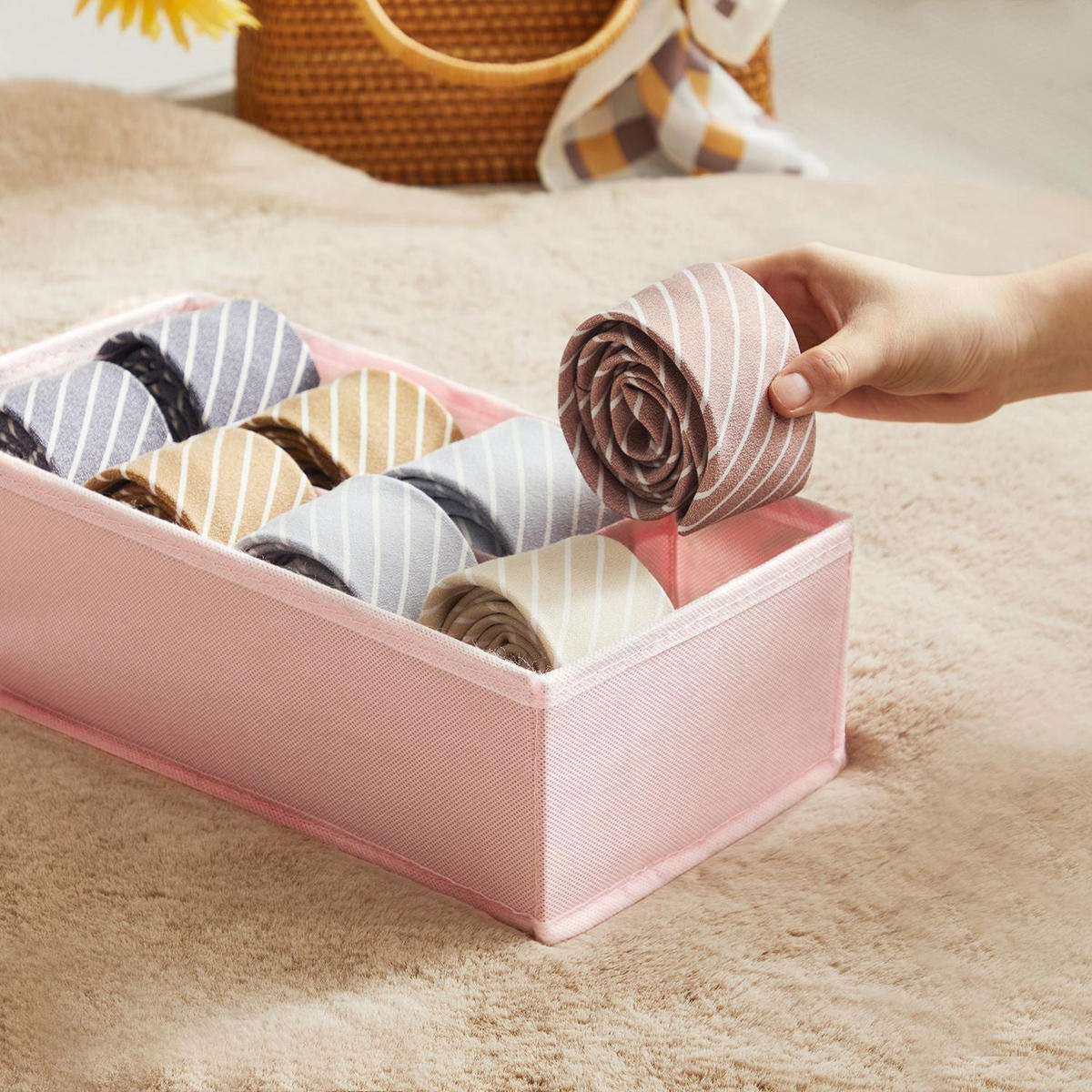 AUFBEWAHRUNGSBOXEN FÜR UNTERWÄSCHE CONAKRY - Rosa, Textil (32/10/32cm) - Hansiro
