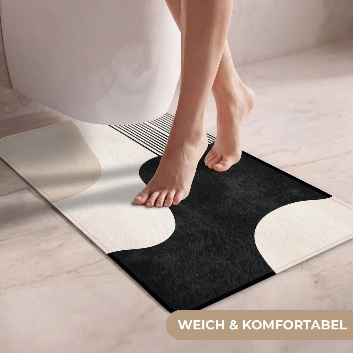 WC-VORLEGER Abstrakt - Japandi - Beige - Modern WC Teppich 50x80 cm - Beige, Kunststoff/Textil (50/1cm) - OnlyWow