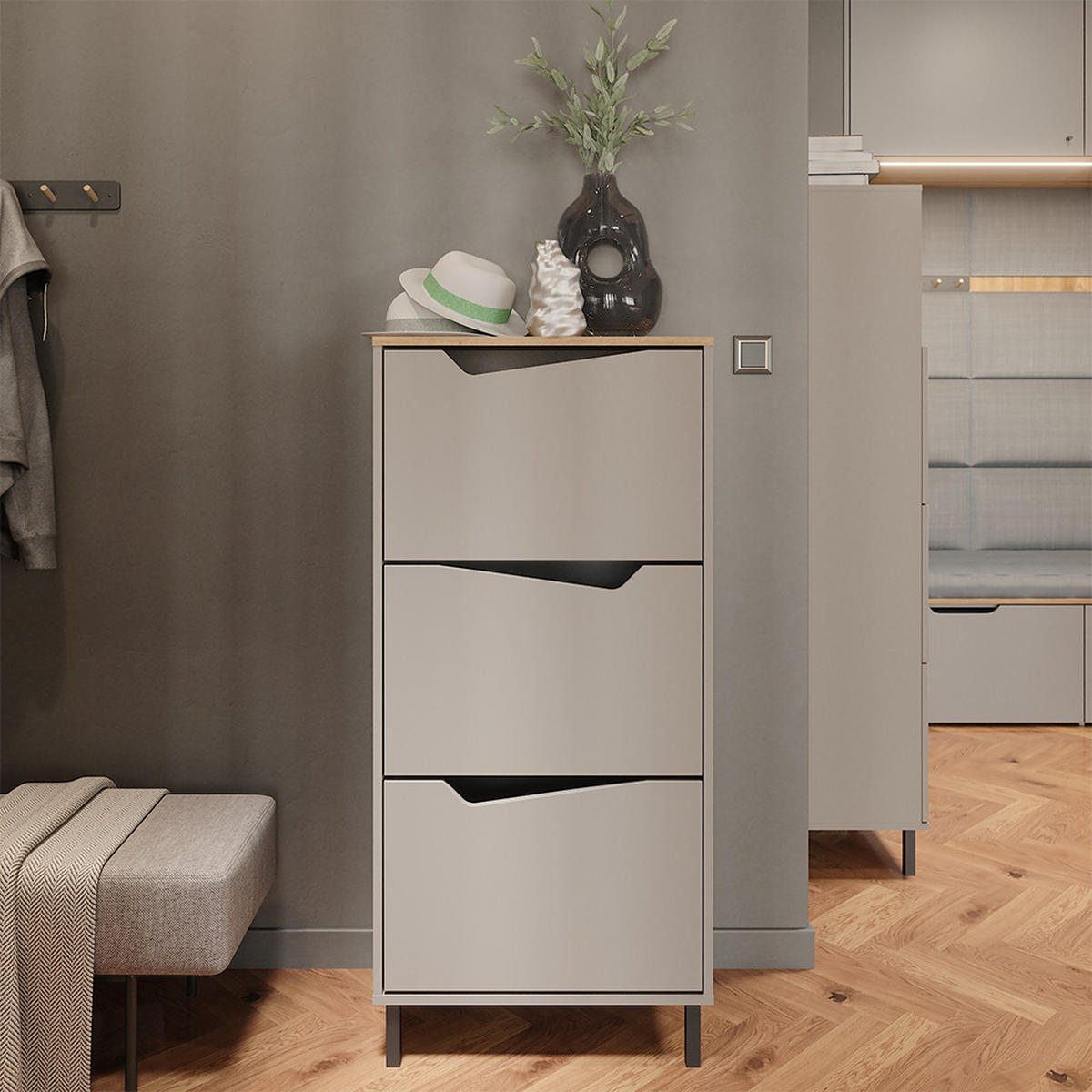 BOTNÍK NA BOTY Marelle Béžový dub/Artisan - světle šedá/šedobéžová, kompozitní dřevo (60/129.5/38cm) - Vicco