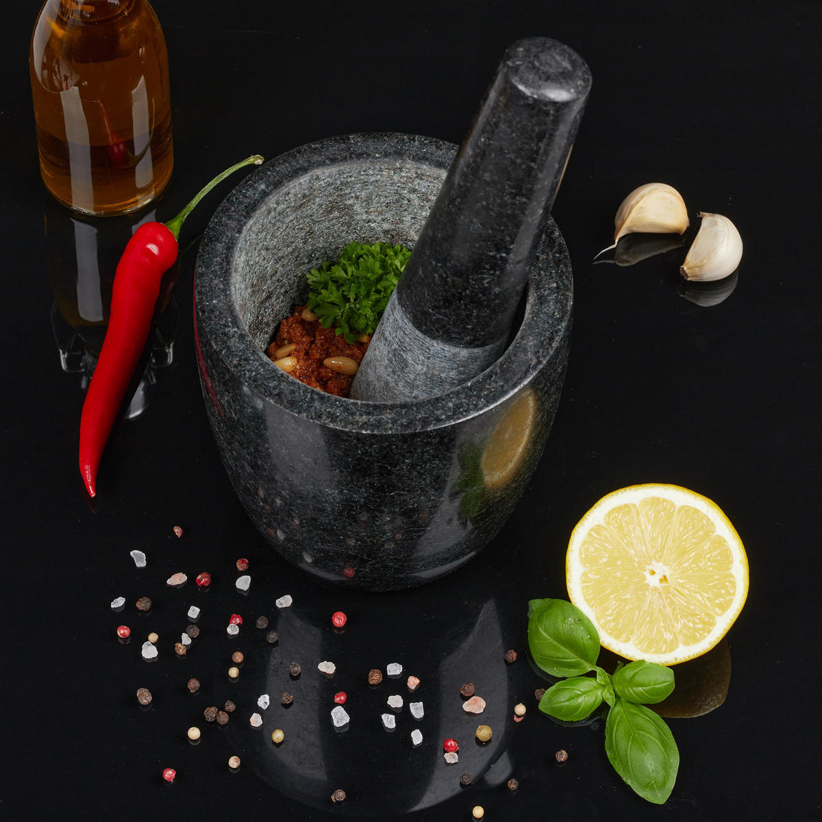 MÖRSER - Schwarz, Stein (13/13/13cm) - Relaxdays