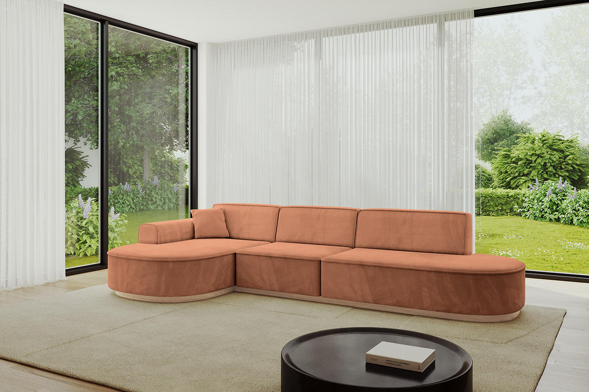 ECKSOFA Ottomane Links MARI-L2-v1 - 328x171x83 cm Orange Velours - Orange, Holzwerkstoff/Textil (328/171cm) - ALTDECOR