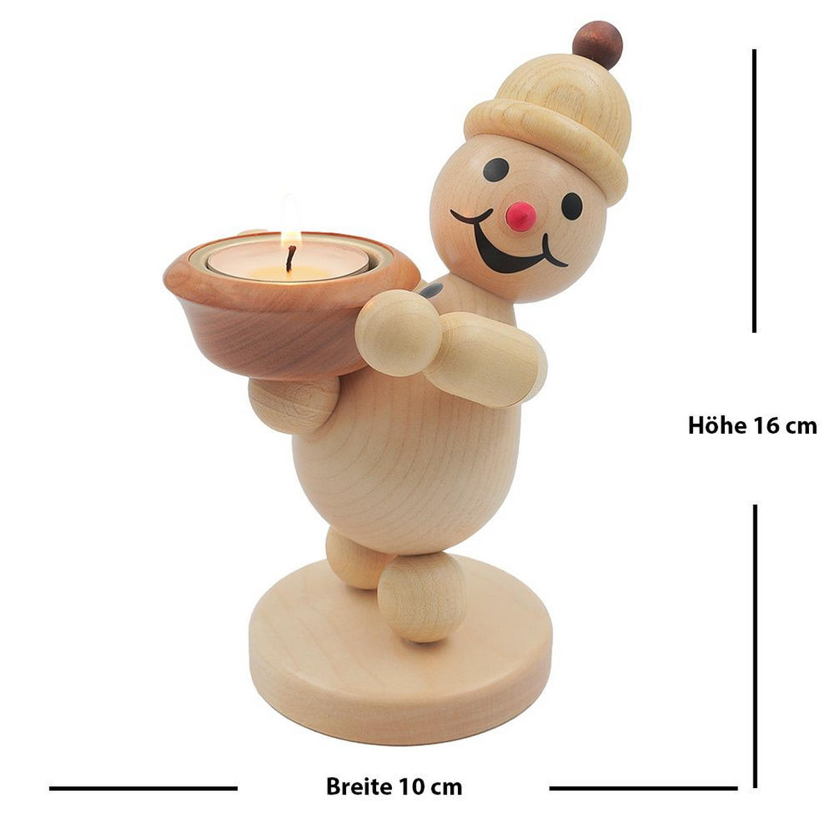 HOLZFIGUR Schneemann Junior Lichthalter rechts16 cm - Multicolor, Holz (10/1/0.1cm)