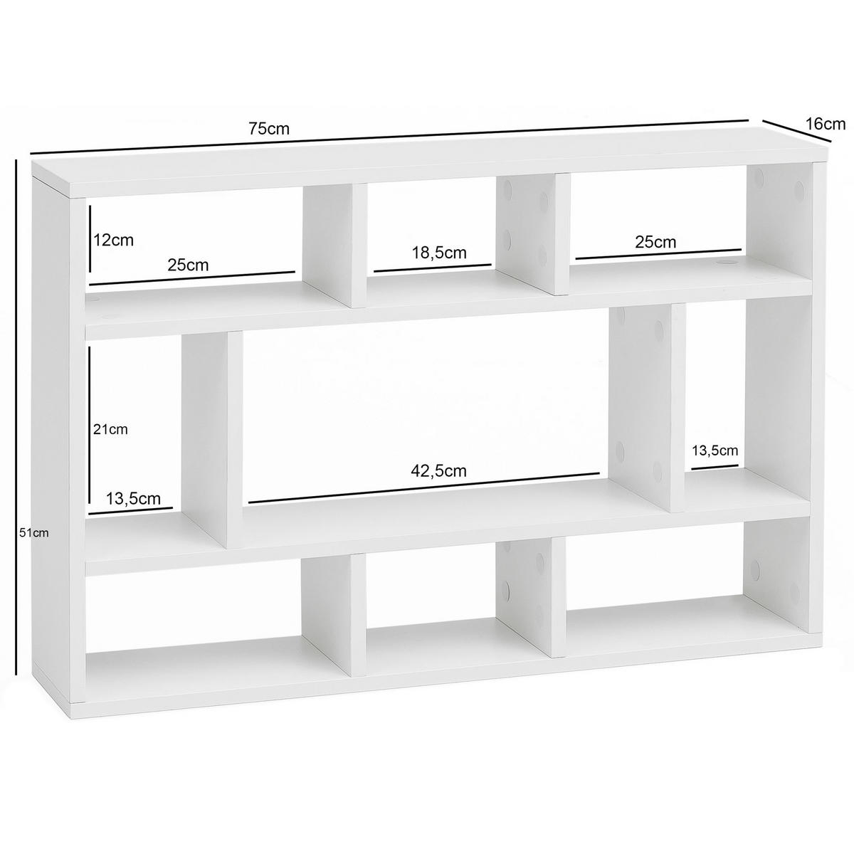 WANDREGAL MAGRA Spanplatte 9 Fächer Modern, Weiß 75x16x51 cm - Weiß, Holz (75/51/16cm) - KADIMA DESIGN