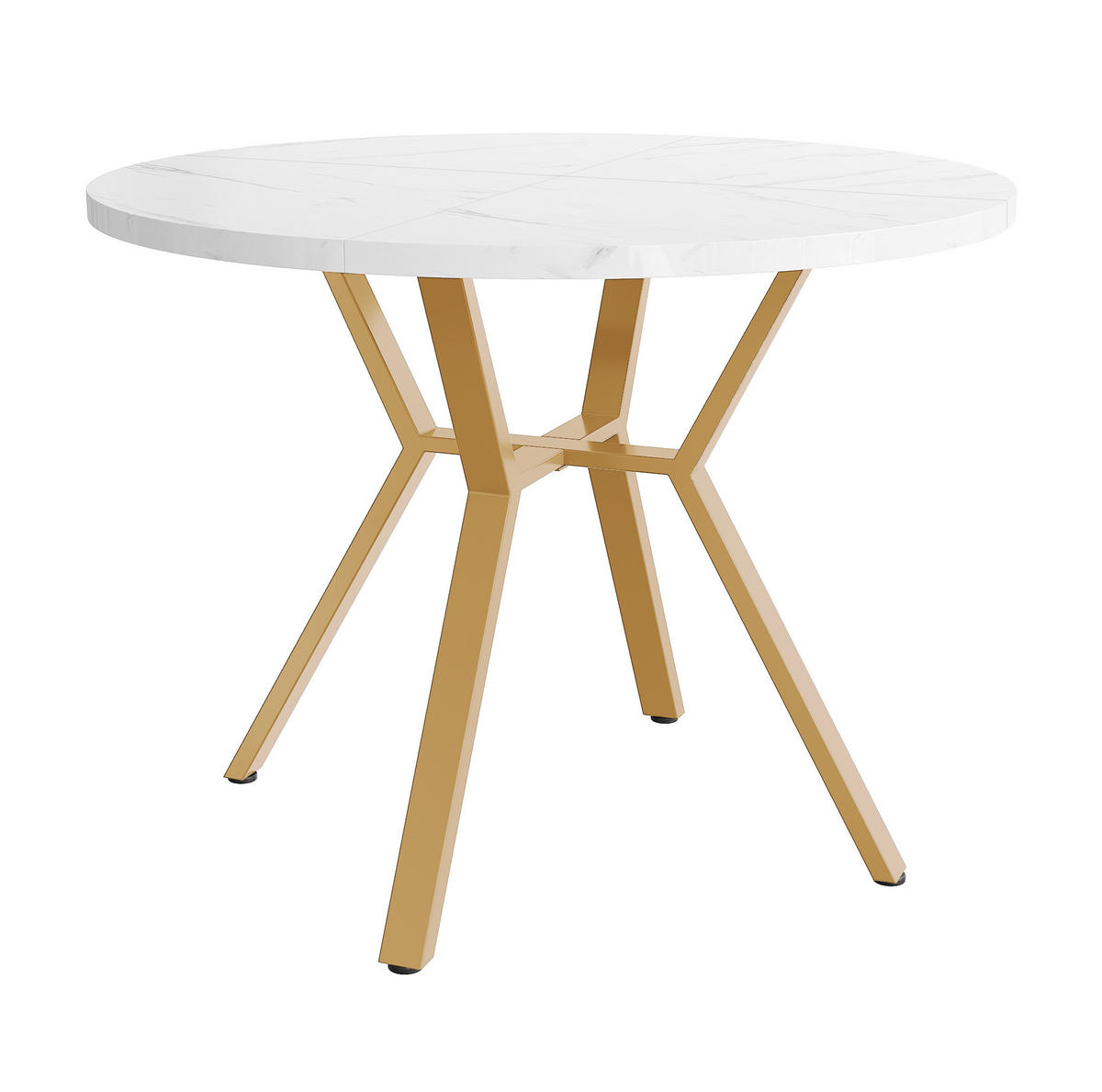 ESSTISCH, MDF in Marmoroptik mit Metallgestell, Ø 100/75 cm, Weiß/Gold - Goldfarben, Holzwerkstoff (100/100/75cm) - Redom
