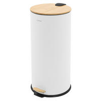 KOŠ NA ODPADKY 30 L s pedálem a bambusovým víkem, kulatý, bílý, z oceli - bílá, kov (29/62.5/37cm) - ML-DESIGN