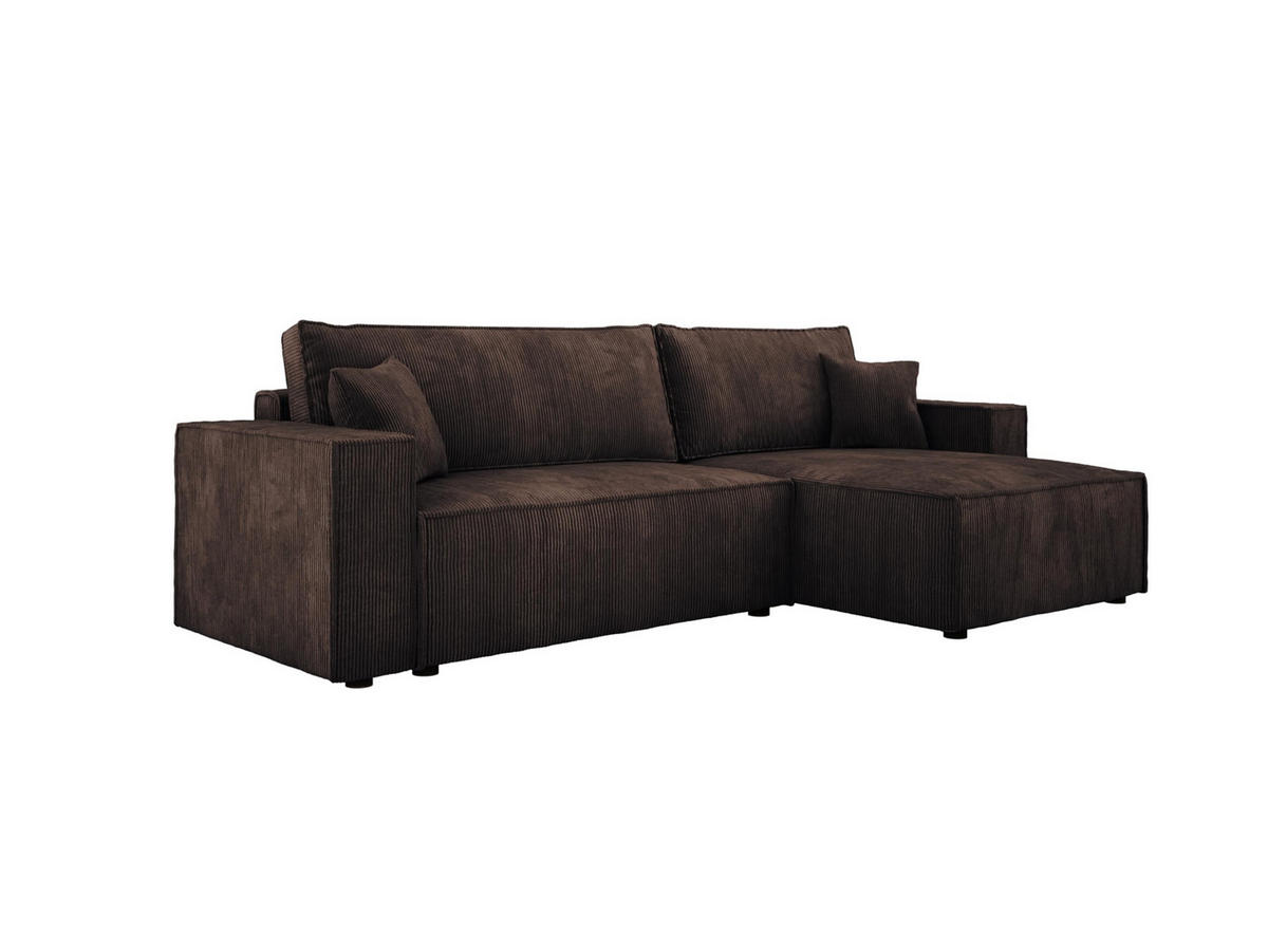 ECKSOFA POSO XL UNIVERSAL, Schlaffunktion und Lattenrost - L-Form, Cord, Federung auf Wellfedern, 274x143x83 cm, Rechts Brown - Braun, Holz/Textil (277/143cm) - DomoHome