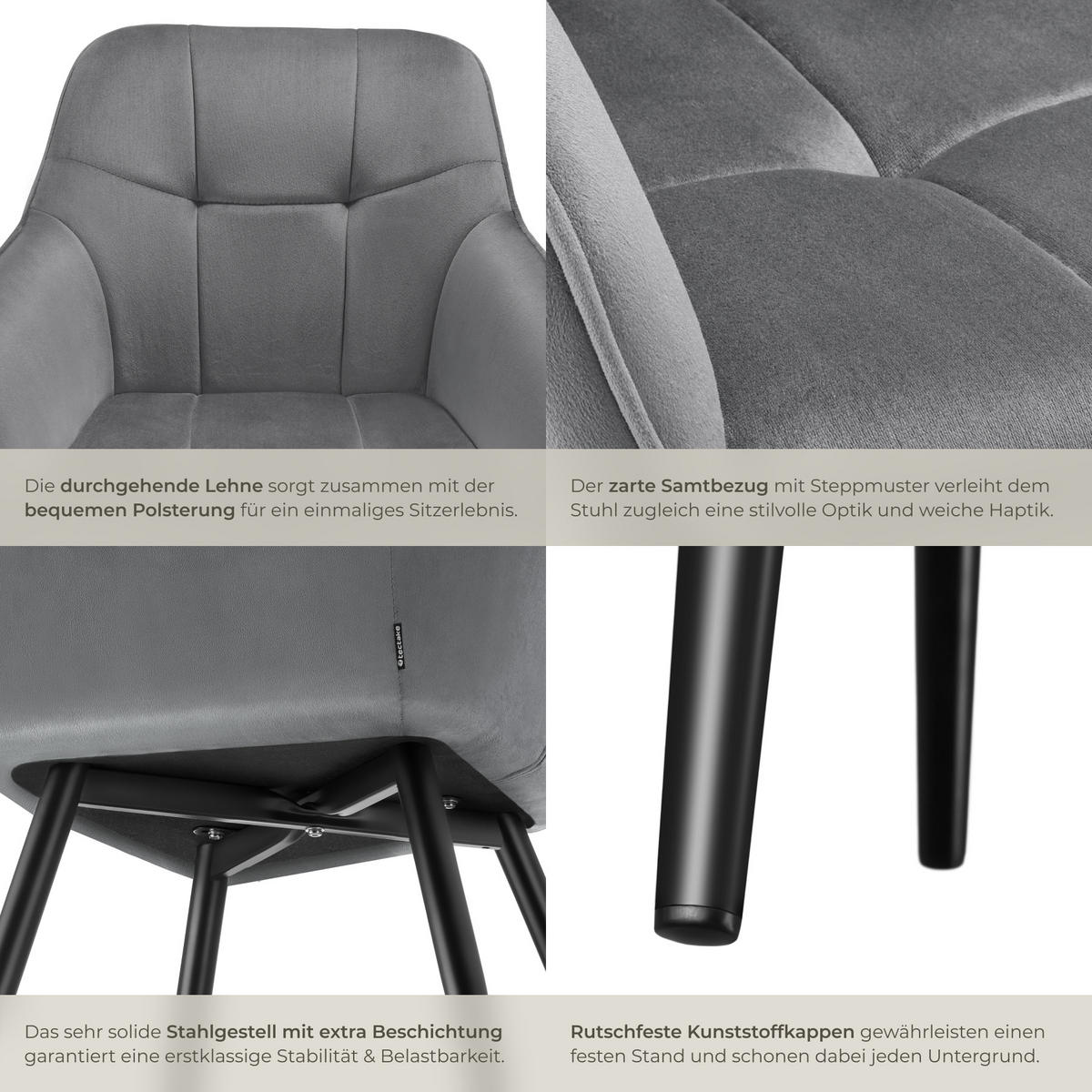 ESSZIMMERSTUHL 2er Set Marilyn 58 x 62 x 82 cm grau/schwarz - Schwarz/Grau, Kunststoff (58/82/62cm) - tectake