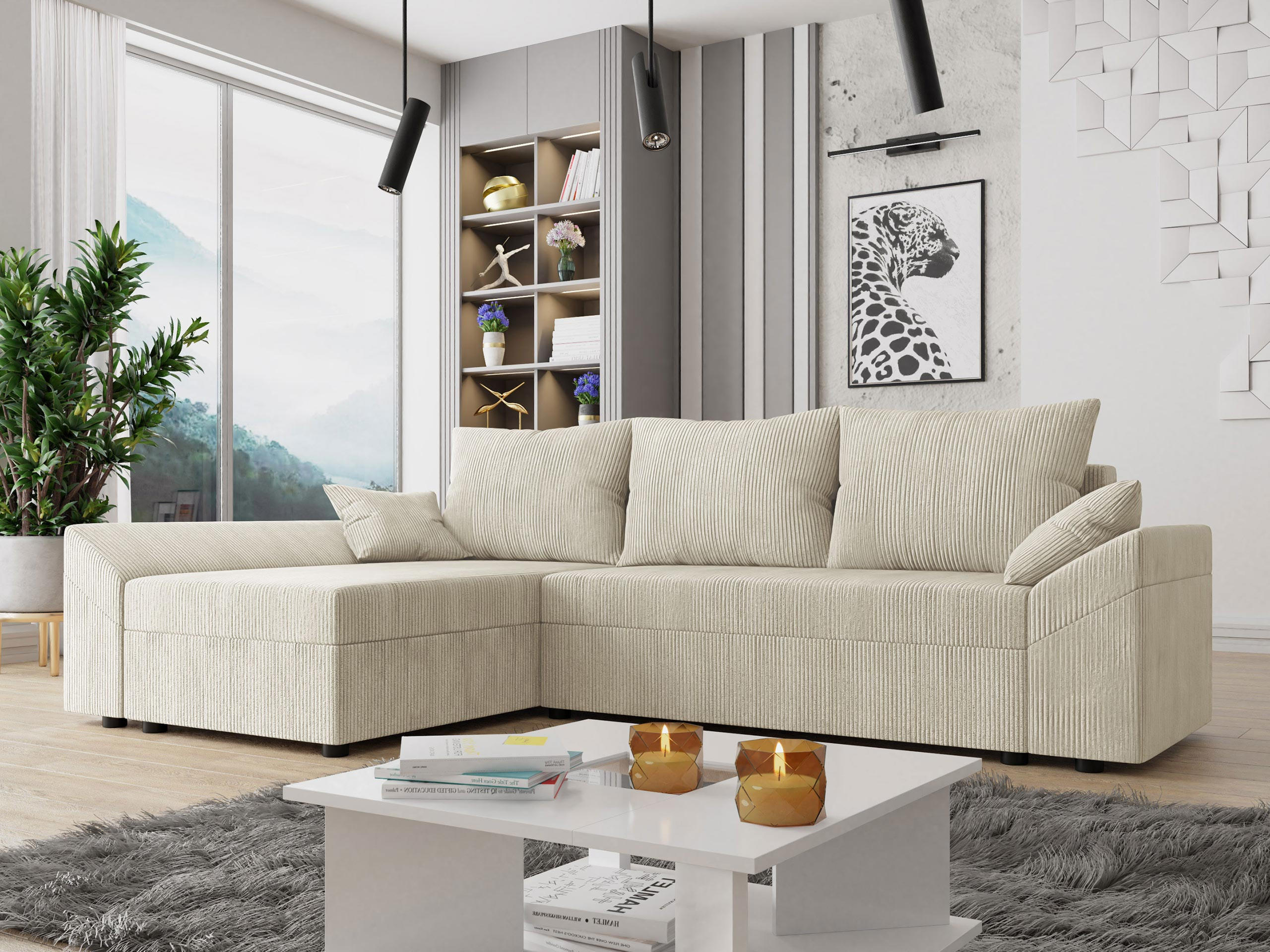 ECKSOFA Dante L Cord - Schwarz/Naturfarben, Holz/Kunststoff (240/140cm) - MIRJAN24