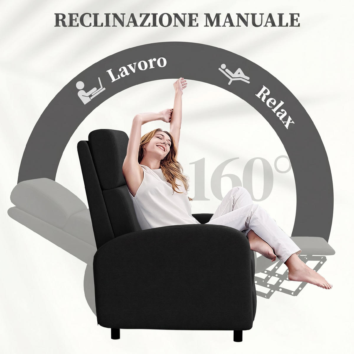 RELAXSESSEL,MANUELL 160° Leinenoptik Fußstütze,schwarz - Schwarz, Textil (64/102/86cm) - Vallsero