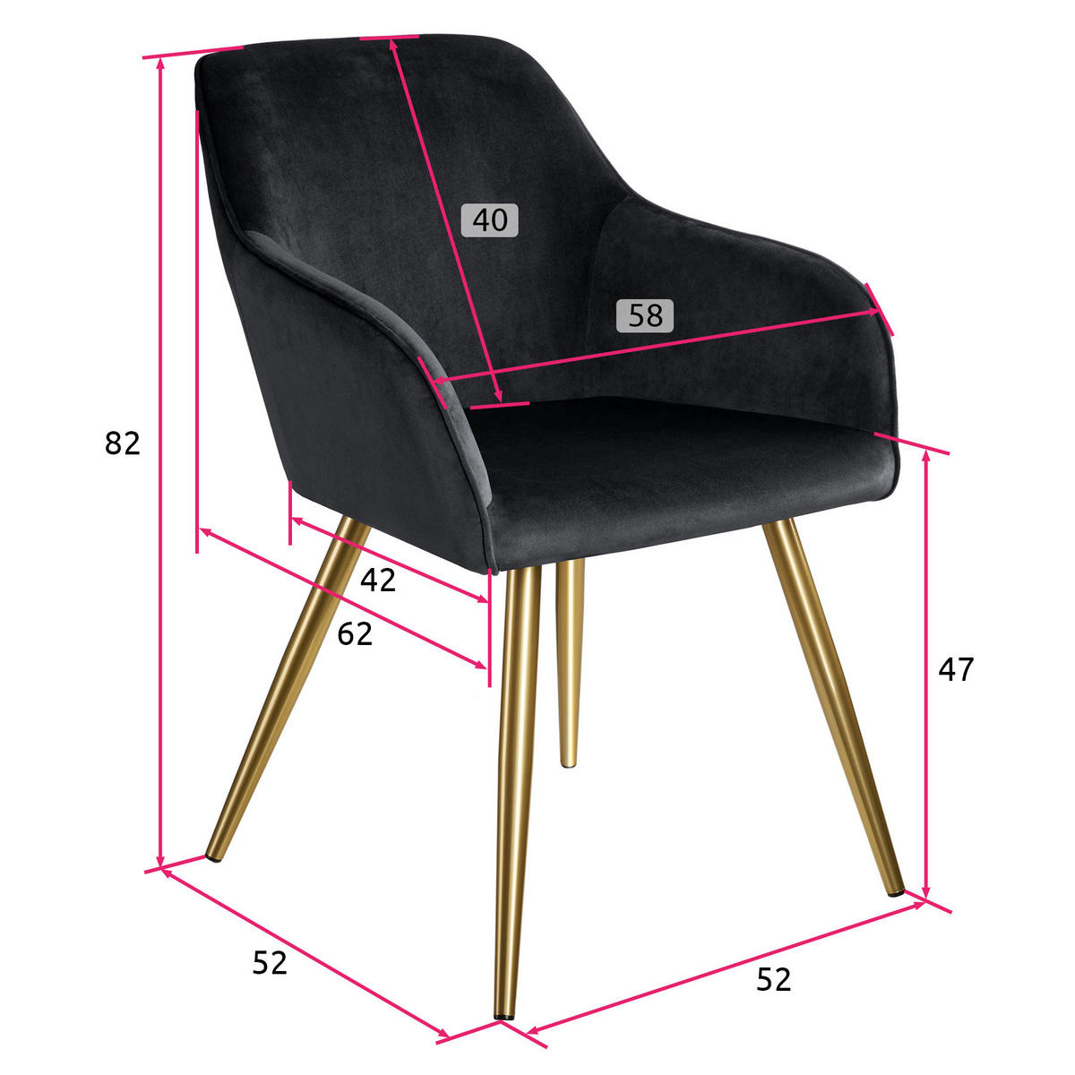 ESSZIMMERSTUHL 1er Set Marilyn 58 x 62 x 82 cm schwarz/gold - Goldfarben/Schwarz, Textil (58/82/62cm) - tectake