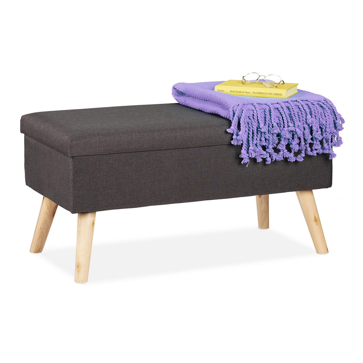 SITZBANK - Anthrazit, Holz/Holzwerkstoff (77/39/39cm) - Relaxdays