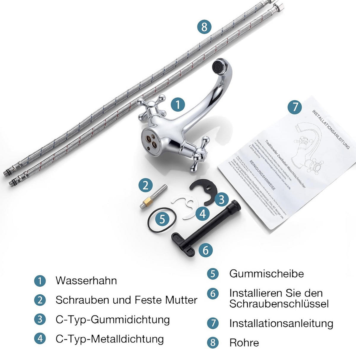 BADEZIMMERARMATUR mit kunstvollem Widderhorn-Design. 160 mm hoch, goldfarben. - Goldfarben, Metall (22/12/17cm) - Vallsero